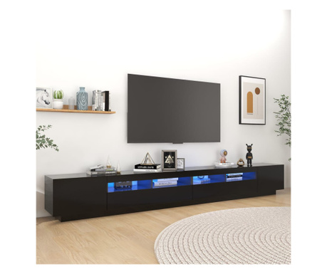 ТВ шкаф с LED осветление, черен, 300x35x40 см