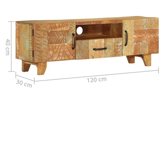 Ručno izrezbareni TV ormarić od obnovljenog drva 120x30x40 cm