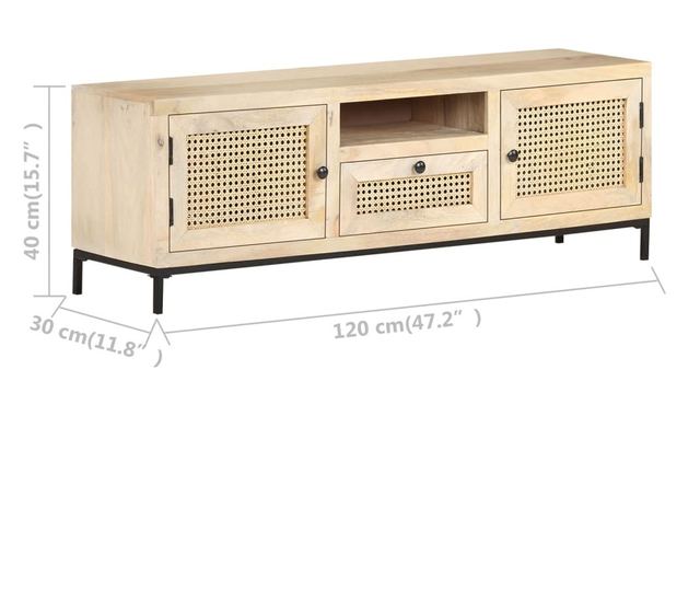 TV ormarić 120x30x40 cm od masivnog drva manga i prirodne trske