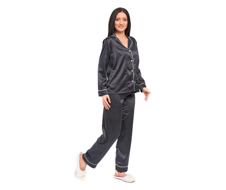 Pijama Dama Neagra cu Buline din Satin de Matase S