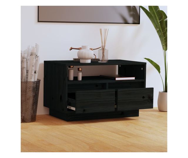 TV ormarić crni 60 x 35 x 37 cm od masivne borovine