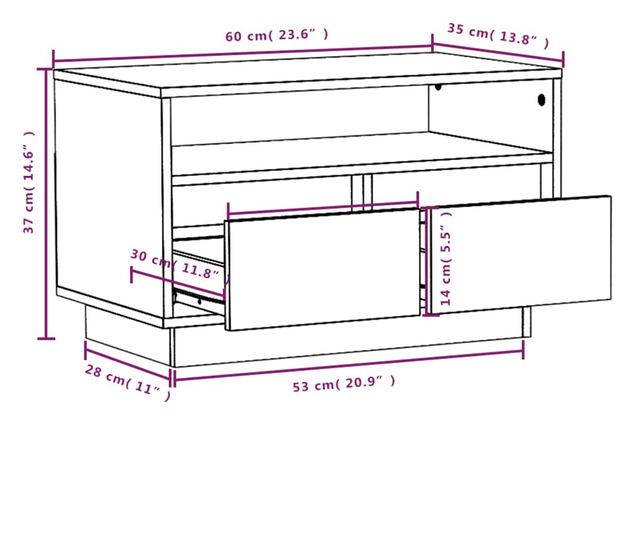 TV ormarić crni 60 x 35 x 37 cm od masivne borovine