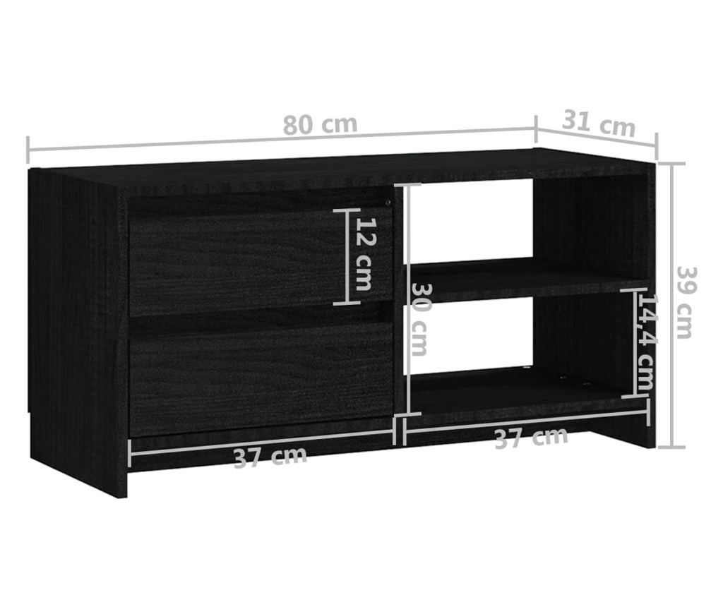 TV ormarić crni 80 x 31 x 39 cm od masivne borovine - 33