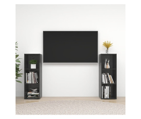 TV omarice 2 kosa visok sijaj sive 107x35x37 cm iverna plošča