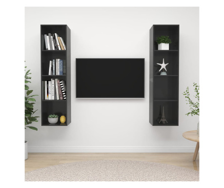 Stenska TV omarica 2 kosa visok sijaj sive barve iverna plošča