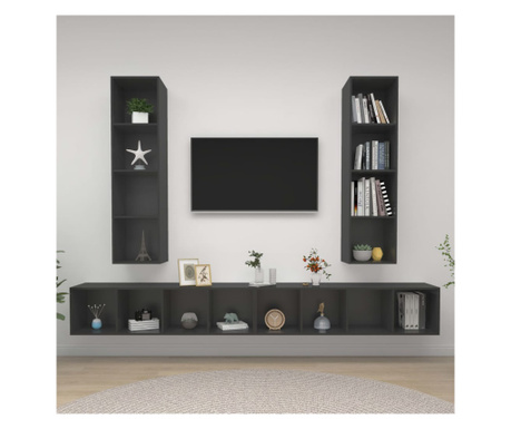 Stenske TV omarice 4 kosi sive barve iverna plošča