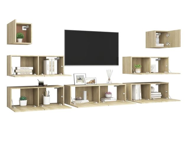Set de dulapuri TV, 7 piese, stejar sonoma, PAL