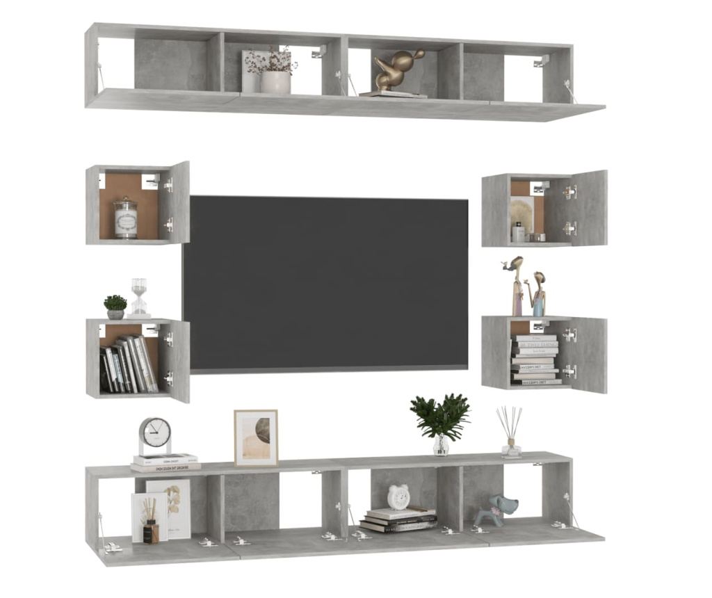 Set TV ormarića, 8 komada, Betonsko siva, Iverica - 3