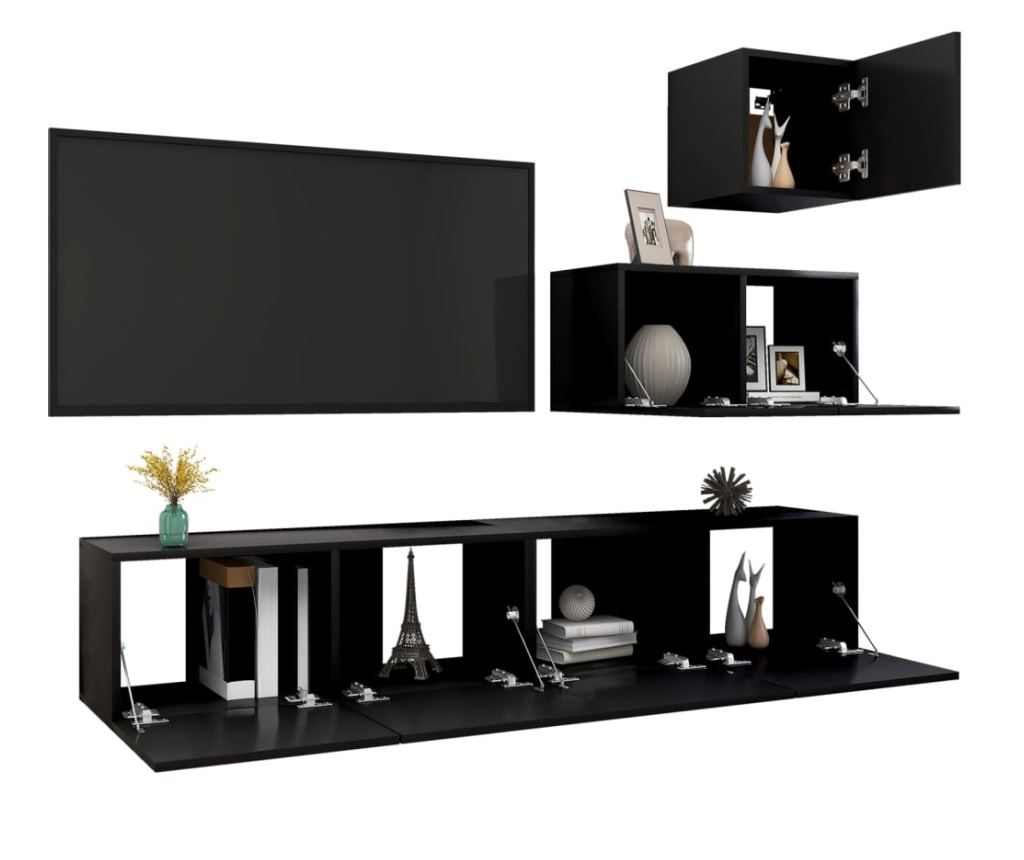 TV Ormarić Set, 4 Komada, Crni, Iverica - 3