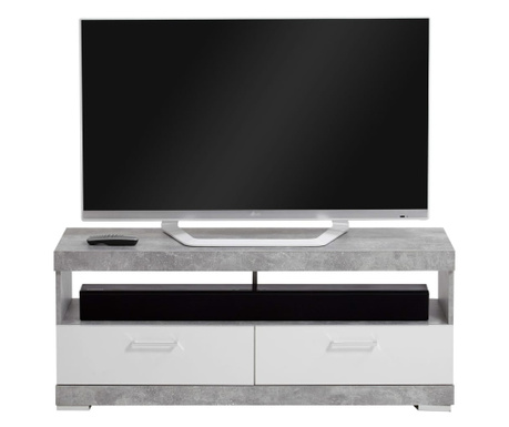 TV/Hi-Fi поставка, бетонно сиво и лъскаво бяло