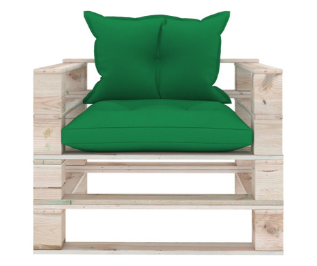 Canapea de gradina din paleti cu perne verzi, lemn de pin