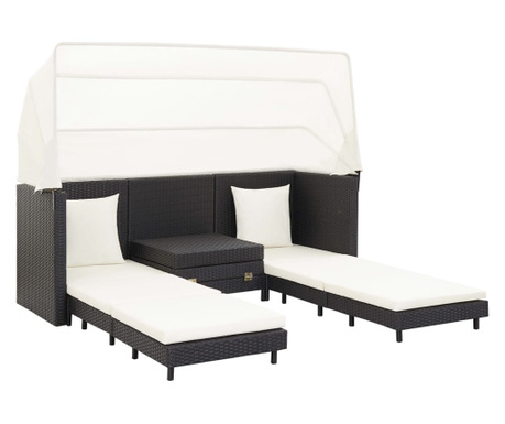 Canapea extensibila cu 3 locuri, cu acoperis, negru, poliratan