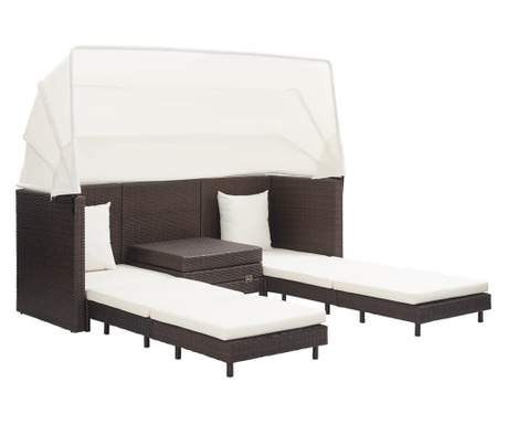 Canapea extensibila cu 3 locuri, cu acoperis poliratan, maro