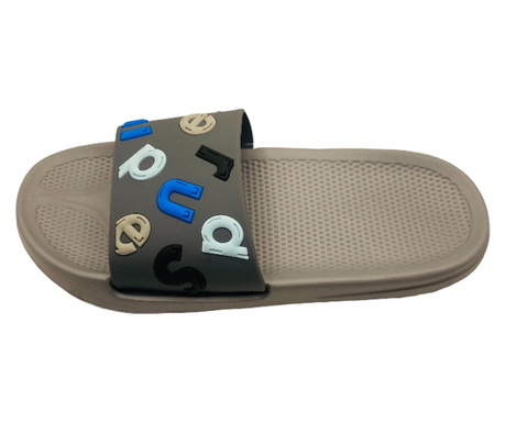 Papuci de plaja pentru bărbați, gri cu imprimeu alfabet, mărime 40-41, 26 centimetri