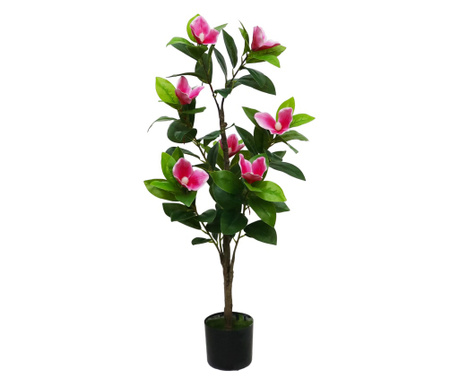 Planta artificiala, Magnolie fara ghiveci, D4270, 110cm, verde/rosu
