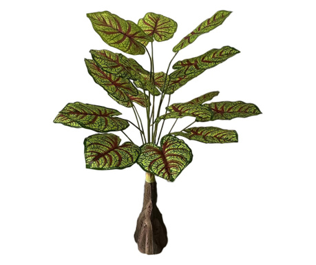 Planta artificiala, Alocasia fara ghiveci, D4299, 100cm, verde/rosu