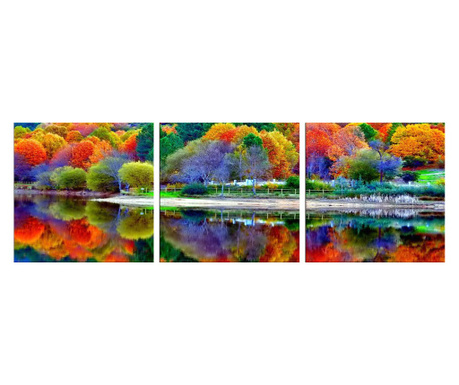 Set Tablou Startonight pe sticla acrilica Padure Multicolora, 3 piese, luminos in intuneric, 60 cm x 180 cm