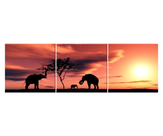 Set tablou DualView Startonight Elefanti, luminos in intuneric, 60 x 180 cm (3 piese 60 x 60 cm)