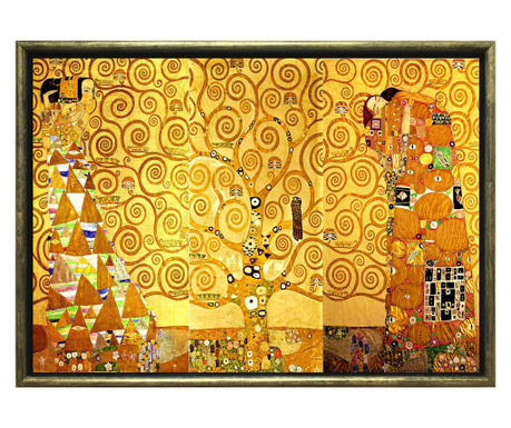 Tablou DualView Startonight Copacul vietii, G. Klimt, reproducere, Rama exterioara Gold, luminos in intuneric, 70 x 100 cm