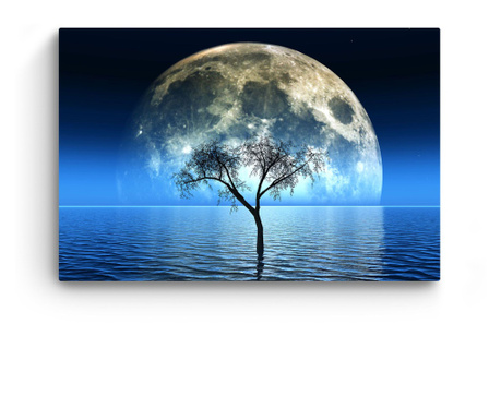 Tablou Startonight pe sticla acrilica Luna si Ocean Albastru, luminos in intuneric, 60 x 90 cm