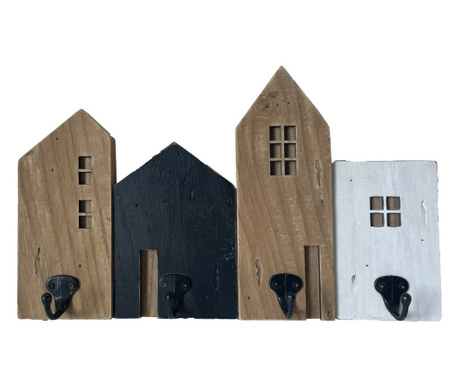 Стенна козирка DKD Home Decor Метал Дървен Град Къщи (40 x 7 x 24 cm)