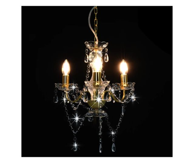 Candelabru cu mărgele, auriu, rotund, 3 becuri E14