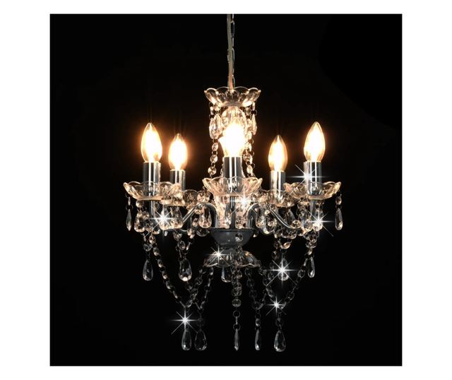 Luster s kristalnim perlama srebrni okrugli 5 x E14