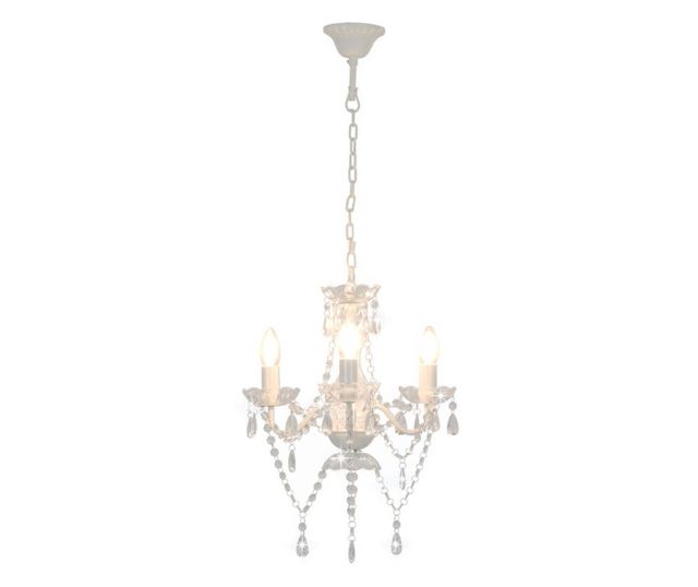 Candelabru cu mărgele, alb, rotund, 3 becuri E14