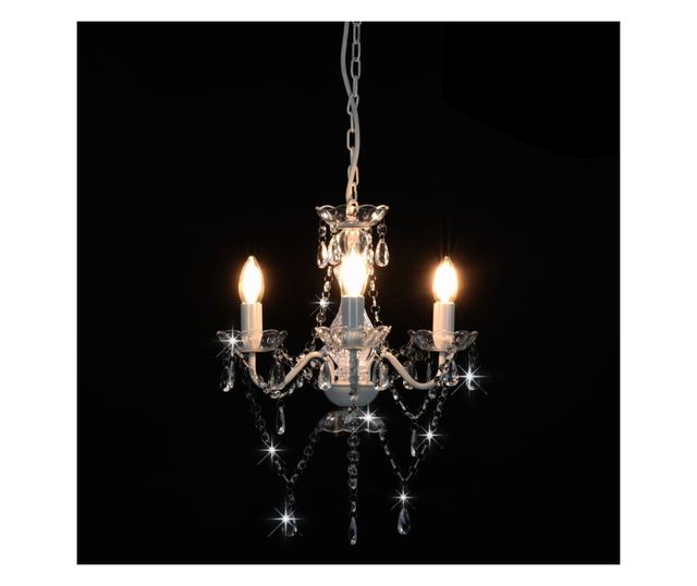 Candelabru cu mărgele, alb, rotund, 3 becuri E14