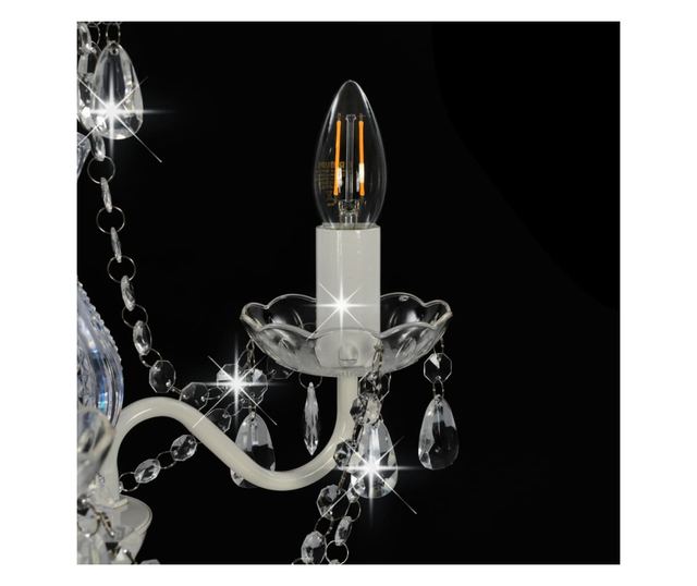 Candelabru cu mărgele, alb, rotund, 3 becuri E14