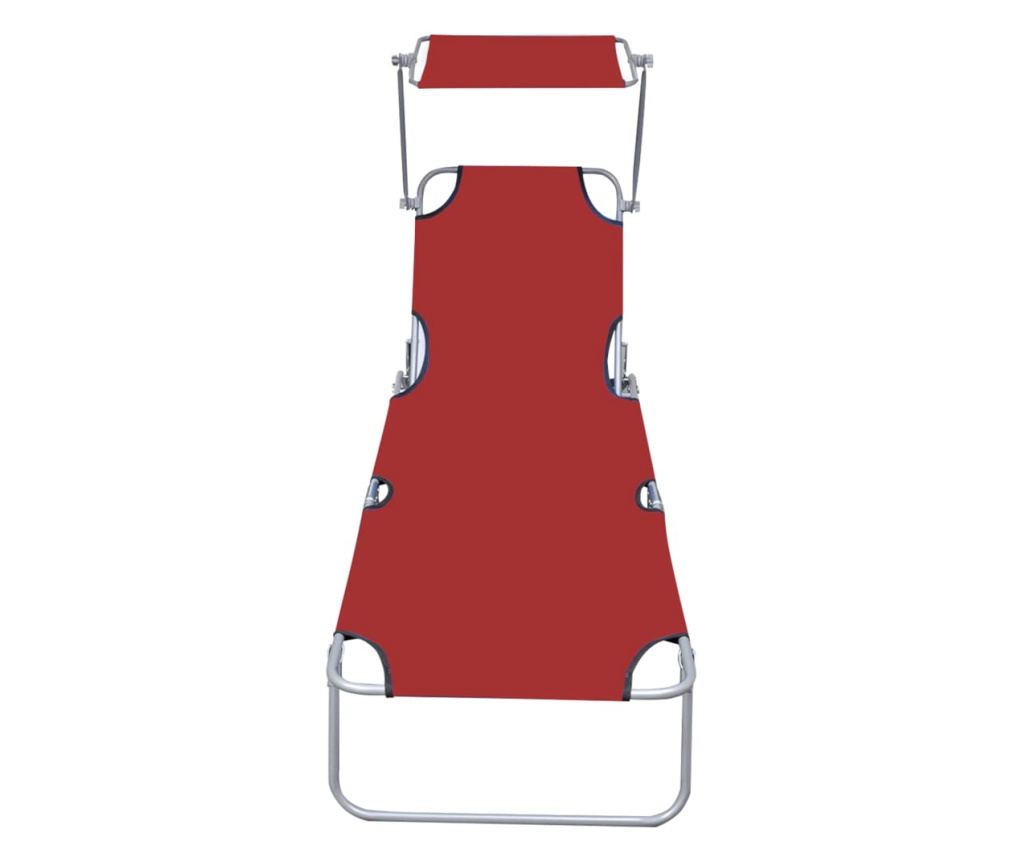 Zložljiv ležalnik s senčnikom, rdeč, aluminij - 3