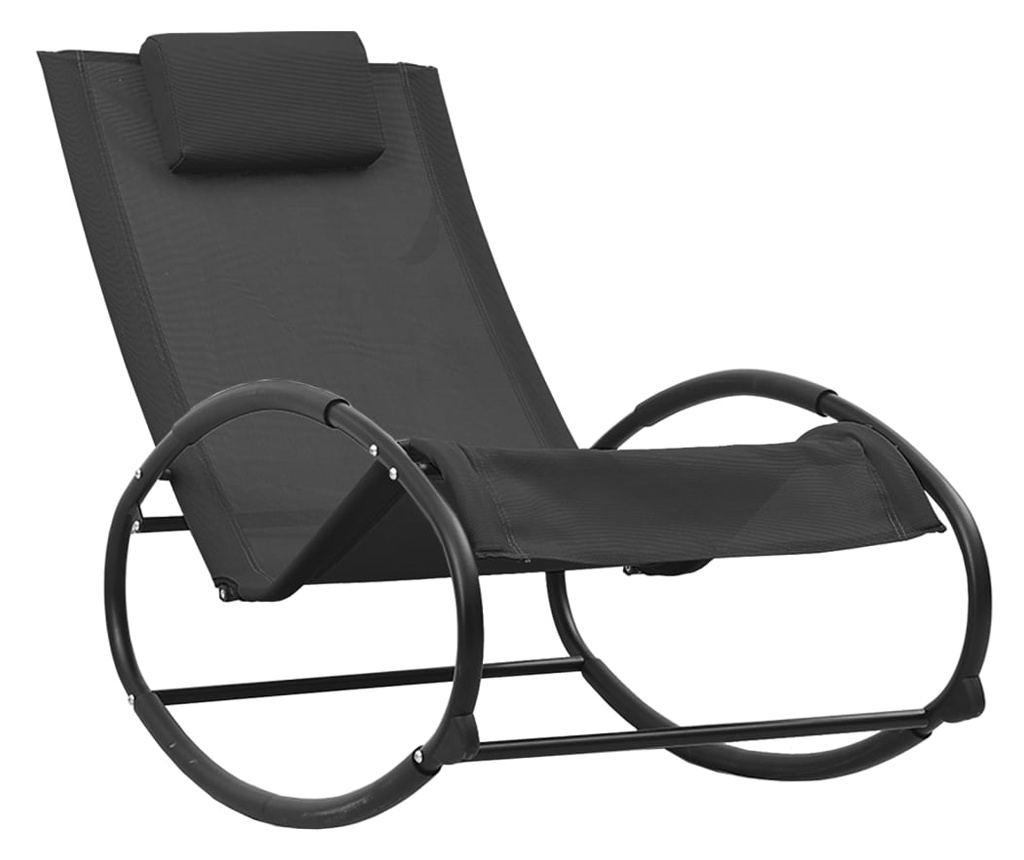 vidaXL Plažni ležalnik s blazino, črn, jeklo in tekstilena - 2