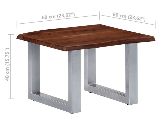 Stolić za kavu, prirodni rubovi, 60x60x40 cm, masivno drvo bagrema