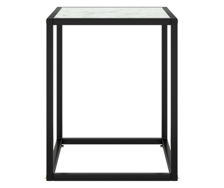 Masa de ceai, neagra cu sticla alb marmura, 40 x 40 x 50 cm