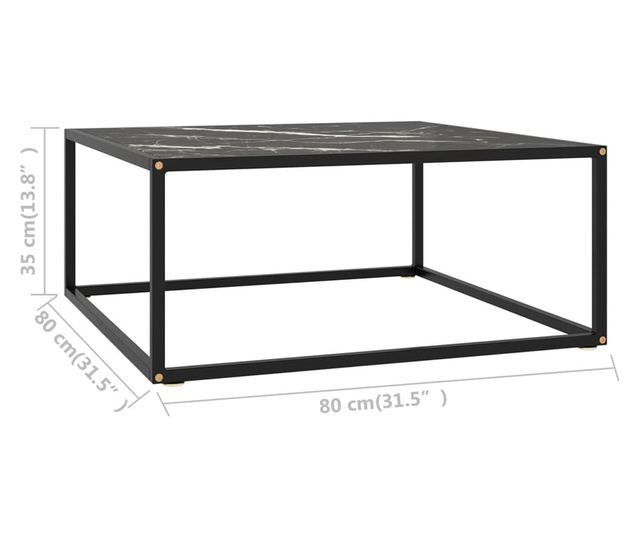fekete dohányzóasztal fekete márvány mintás üveggel 80x80x35 cm