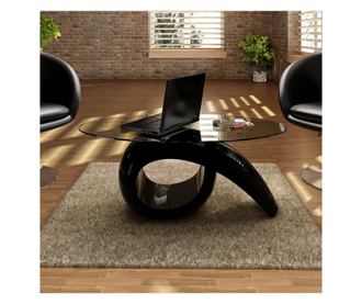 Măsuță de cafea cu blat oval din sticlă, negru lucios