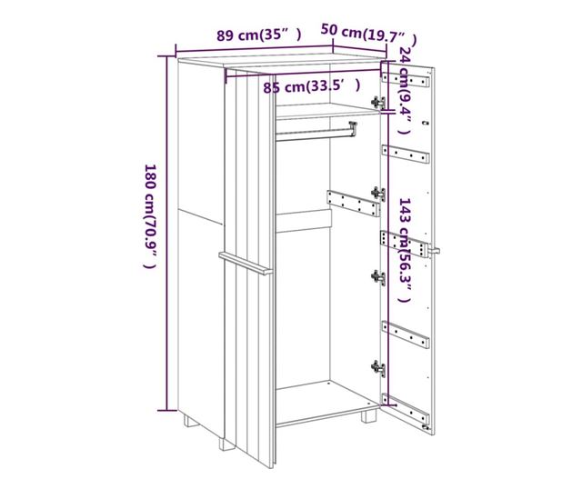Ormar, bijeli, 89x50x180 cm, masivno drvo bor
