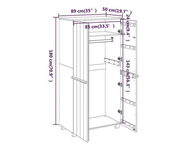 Ormar, tamno siva, 89x50x180 cm, masivno drvo bor