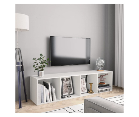 Biblioteca/Comoda TV, alb, 143 x 30 x 36 cm