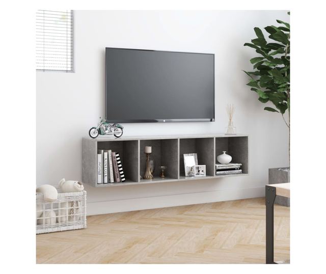 betonszürke könyv-/TV-szekrény 143 x 30 x 36 cm
