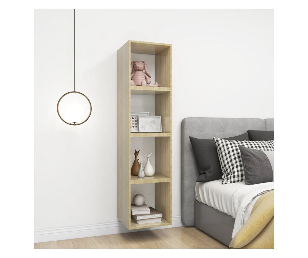 4 db fehér és tölgyszínű forgácslap faliszekrény 37x37x37 cm - 9