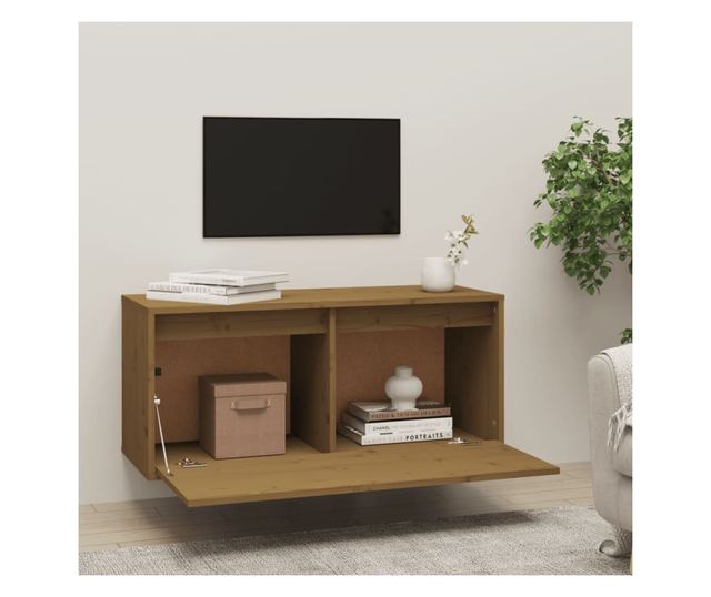 mézbarna tömör fenyőfa faliszekrény 80 x 30 x 35 cm