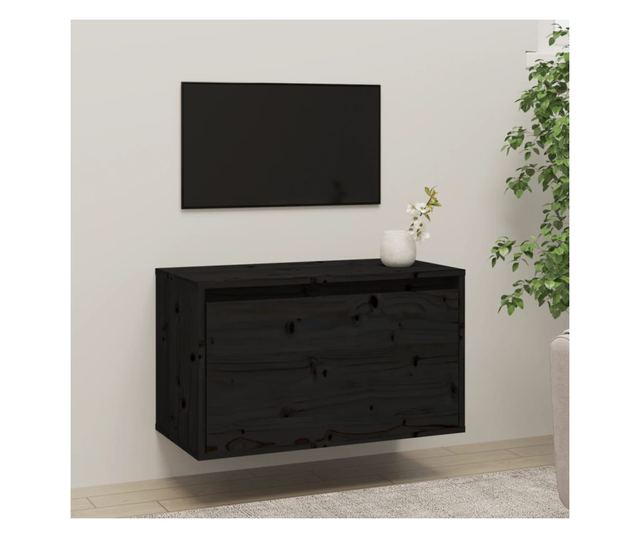 Zidni ormarić, crni, 60x30x35 cm, masivno borovo drvo