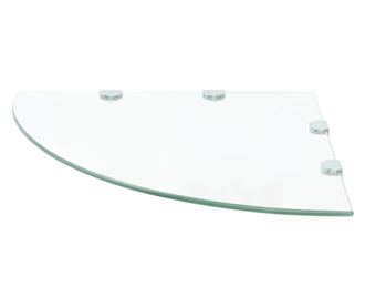 Raft de colt sticla transparenta cu suporti de crom, 45 x 45 cm