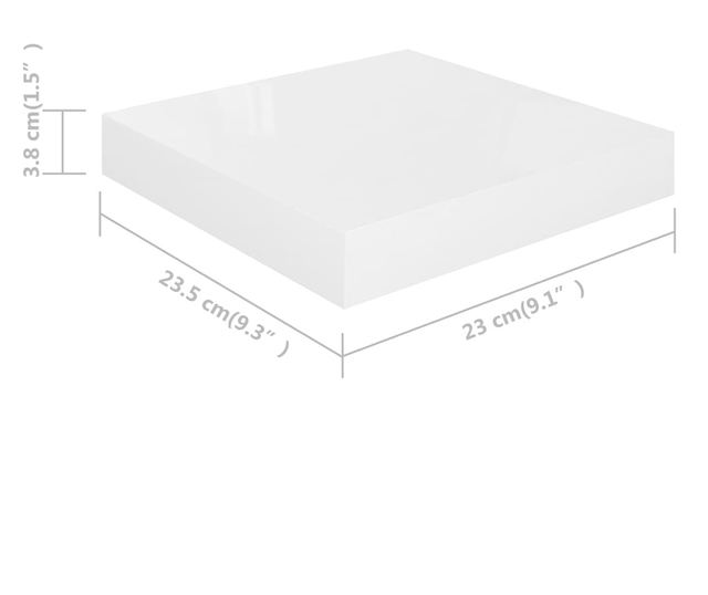 magasfényű fehér MDF lebegő fali polc 23 x 23,5 x 3,8 cm
