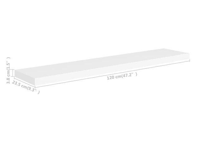 fehér MDF lebegő fali polc 120 x 23,5 x 3,8 cm
