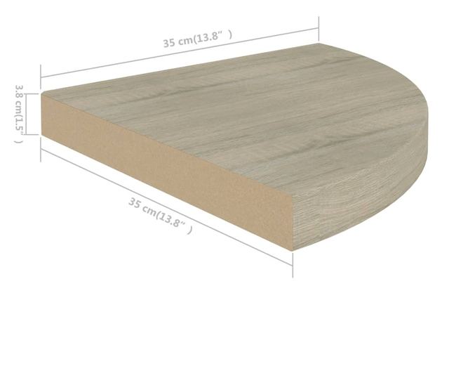 2 db tölgyszínű MDF lebegő sarokpolc 35 x 35 x 3,8 cm