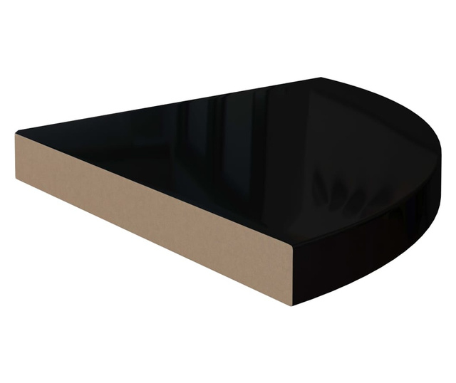 4 db magasfényű fekete MDF lebegő sarokpolc 35 x 35 x 3,8 cm