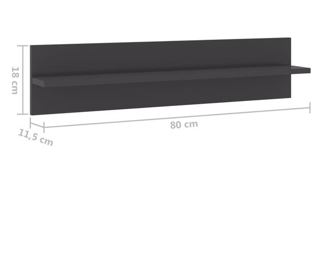 Ραφιέρες Τοίχου 2 τεμ Γυαλιστερό Γκρι 80x11,5x18 εκ Μοριοσανίδα