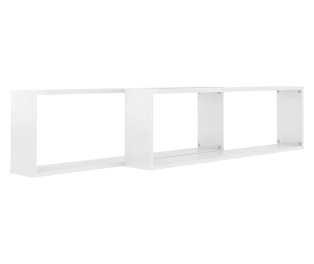 2 db magasfényű fehér forgácslap fali kockapolc 100x15x30 cm